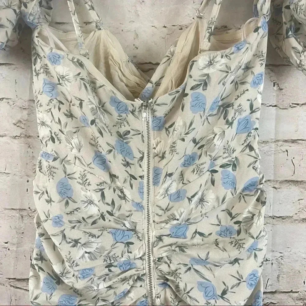 NWT Lulus S Not Just a Crush Taupe Floral Ruched Off the Shoulder Mini Dress Sm - Picture 14 of 16